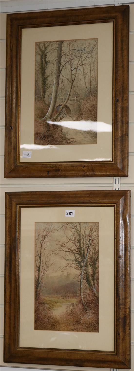 Stephen J. Bowers, pair of watercolours, Wooded landscapes, signed and dated 1884, 35 x 21cm